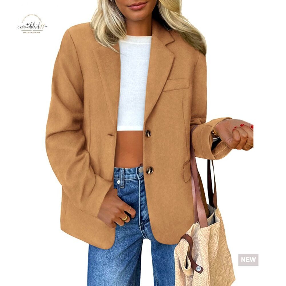 Oversized Faux Suede Blazer Chic Business Casual Elegant Work Office Jacket